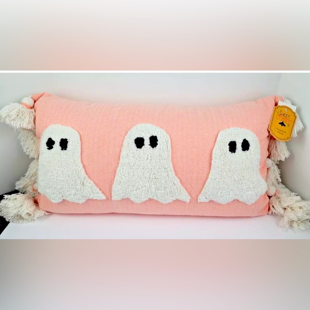 NWT! Cupcakes & Cashmere Viral Tassel Ghost Pillow Peach Pink